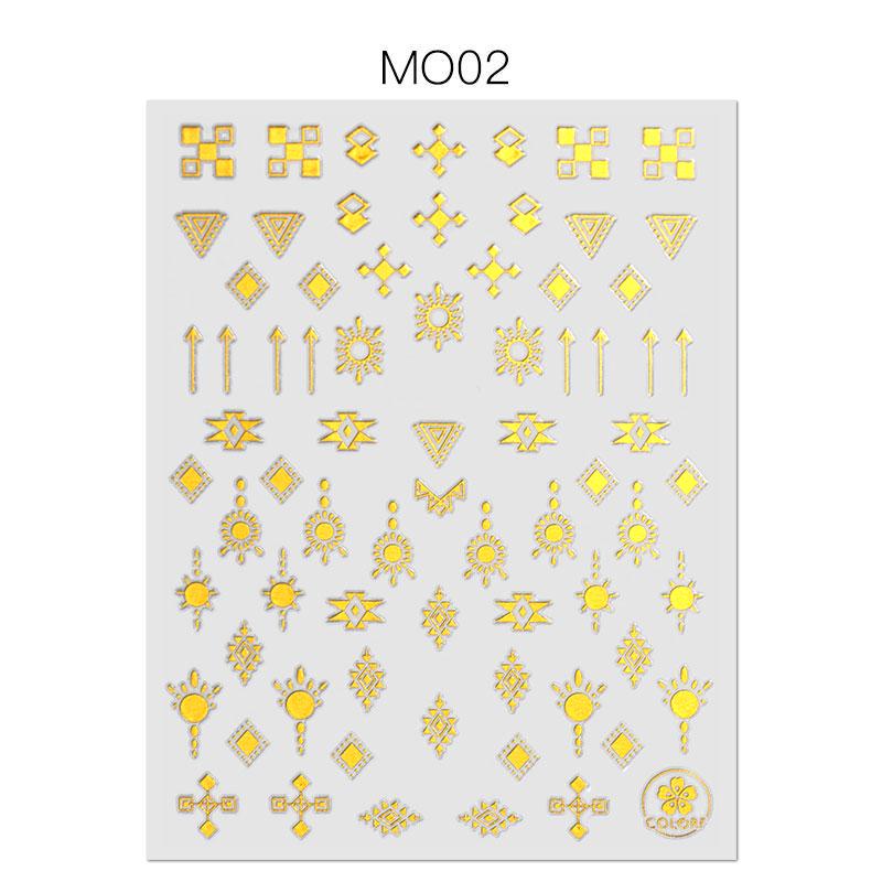 Gold 3D Geometric Pattern Heart Star Stripes Water Transfer Stickers Nail Art Decoration