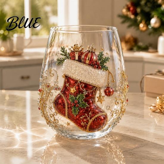 Stylish Kitchen Glassware Creative Transparent Santa Claus Pattern Mug  3D Embossed Christmas Aesthetic Glass Tea Cups  High Capacity Beverage