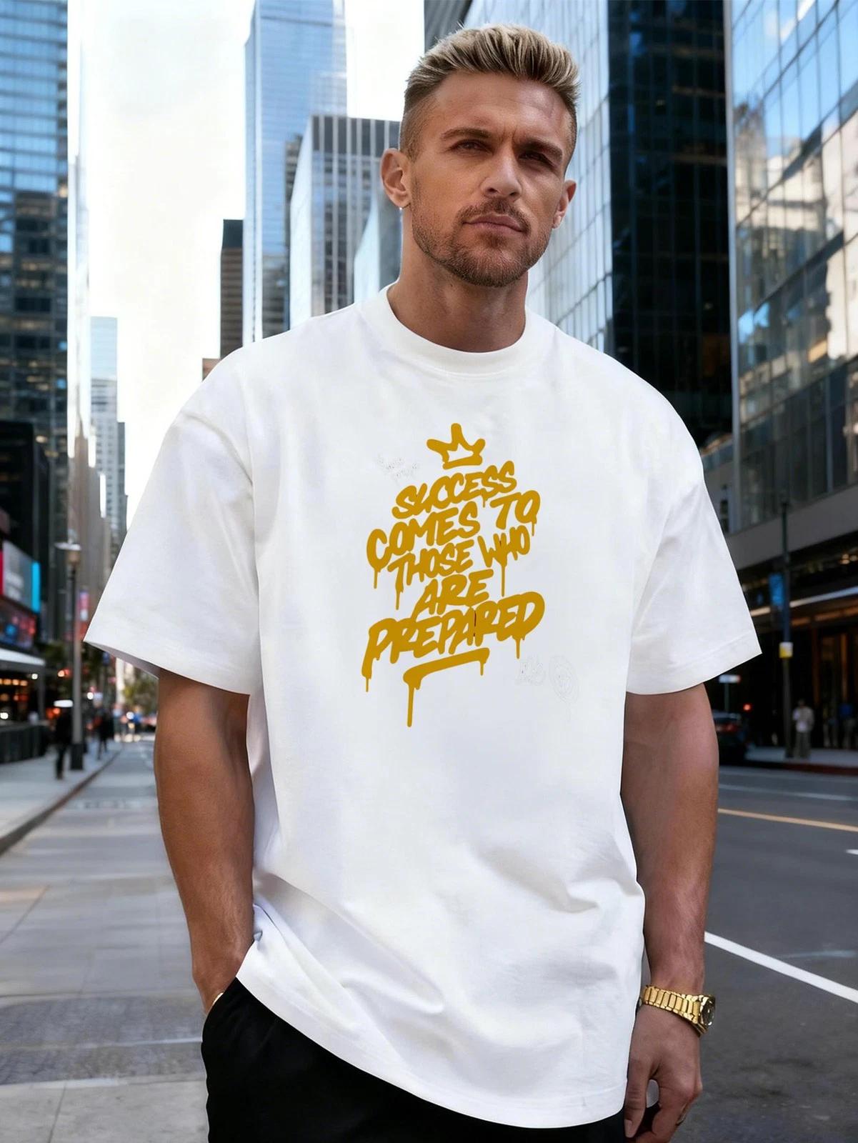 Men s Success Crown Graffiti T-Shirt Motivational Streetwear Casual Graphic Tee XXL