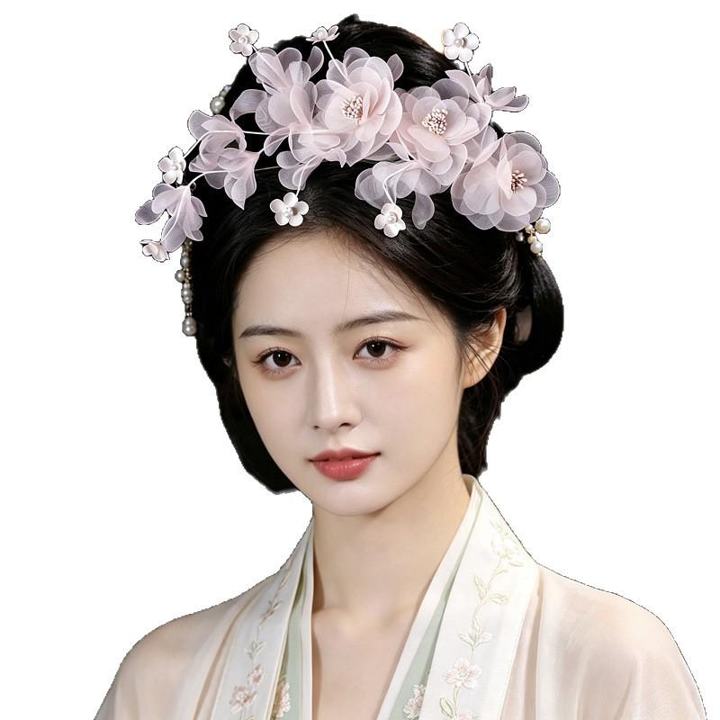 Elegant Pink Silk Flower Hair Clip: Mori-Style Headdress for Brides and Photo Styling