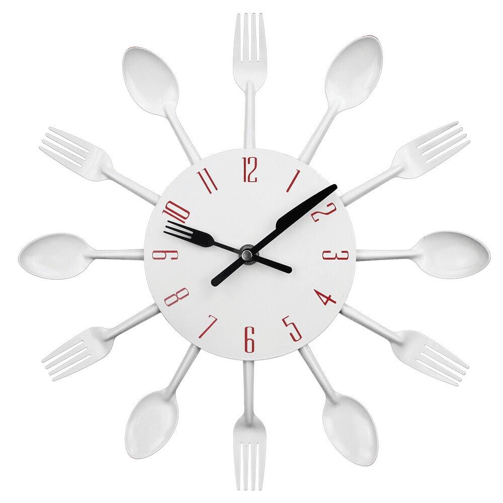 

Creative Metal Cutlery Wall Clock - Silent Quartz for Living Room or Kitchen Art Decor 32cm білий