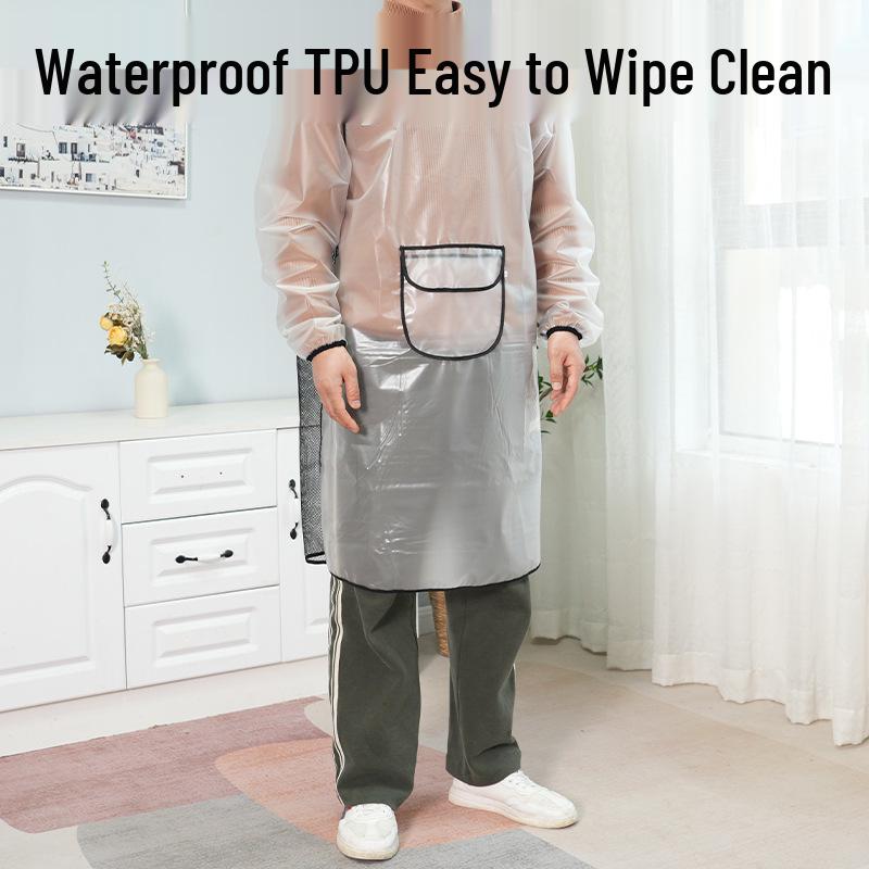 Dog Grooming TPU Apron - Long Coverall for Pet Bathing and Groomer Work. Medium белый