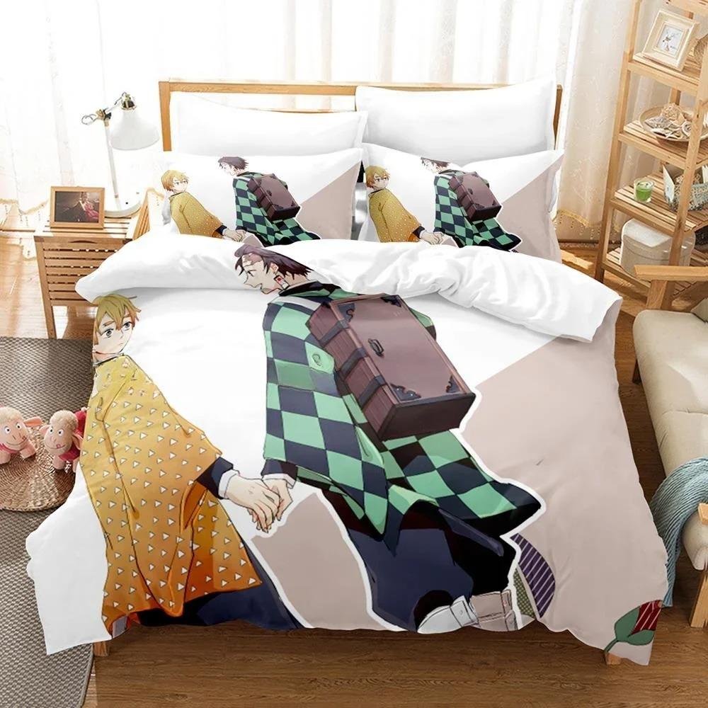 3D Printed Anime Bed Sheet Demon Slayer Bedding Set Single Twin Full Queen King Size Bed Set Adult Kid Bedroom Duvet Cover Sets