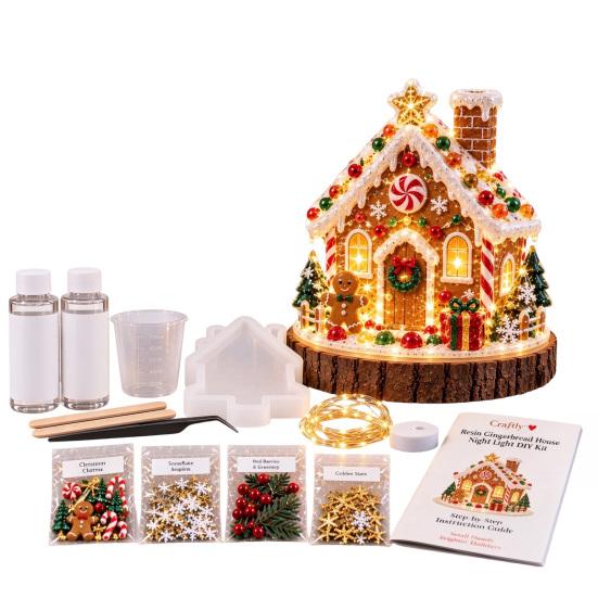 Resin Christmas Tree Kit DIY Night Light Kit, Holiday Craft Set with Making Silicone Mold, LED Light, Decorations & Tools, Gift for Crafters Project