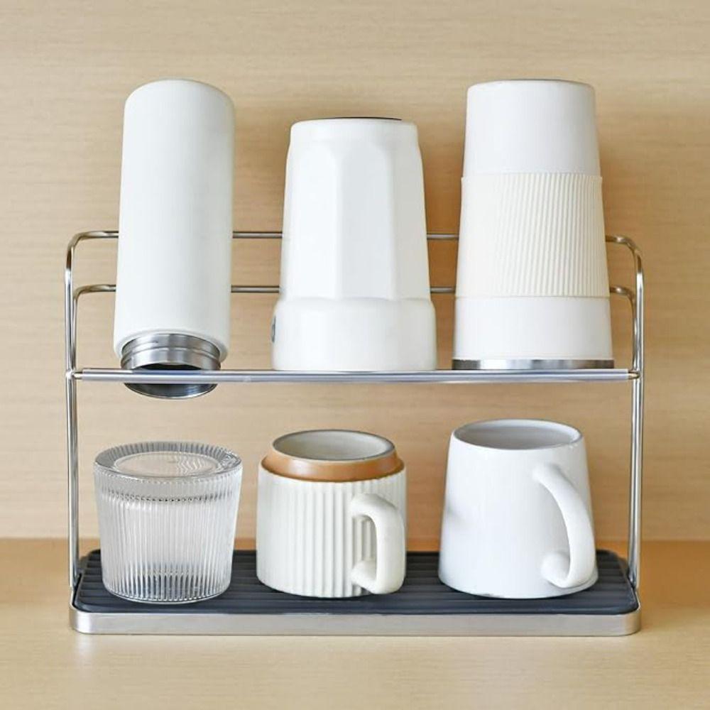 with Drain Tray Bottle Drying Rack Slanted Design Cup Organizer Cup Storage Rack  Kitchen Table