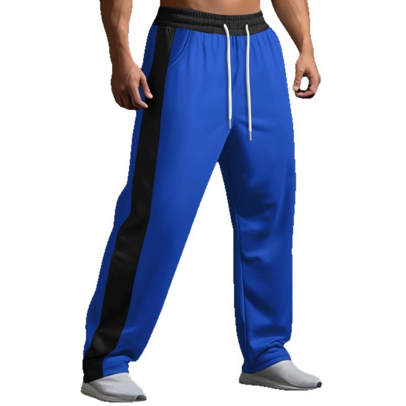 Fashion trousers men's trousers autumn and winter splicing colour collision loose straight drawstring casual trousers men