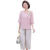 Mom's 2026 Chinese Embroidered Mid-Sleeve Shirt - New Loose Slimming Top for Middle-Aged Women