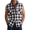 Camicia a quadri senza maniche con bottoni da uomo, vestibilità classica, camicia in flanella a quadri Buffalo con tasche sul petto e giromaniche a taglio vivo