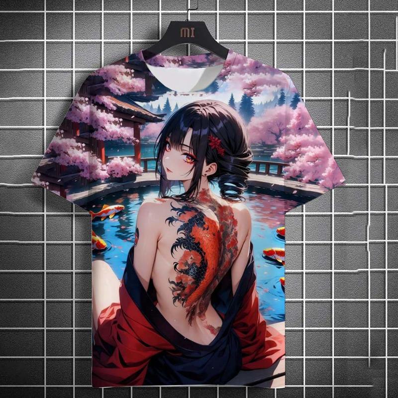 Trendy Men s 3D Cartoon T-shirt Tattoo Bad Girl Print 3D HD Pattern Loose and Comfortable Summer Short sleeved Top S