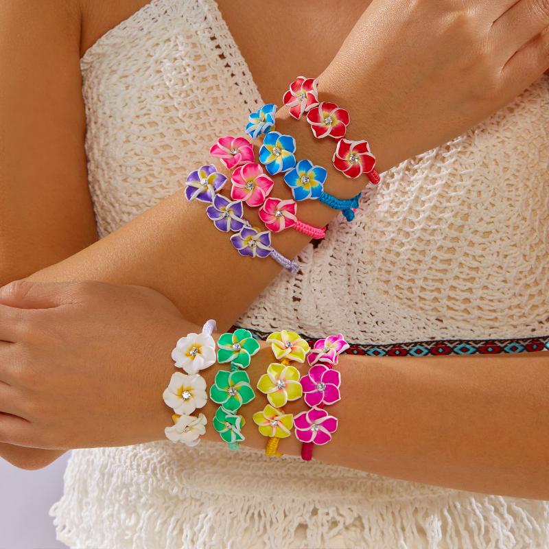 Bracciale Floreale Hawaiano Boho per Donna Corda Intrecciata con Perline Braccialetto Vacanza Estiva in Spiaggia Feste Gioielli Migliori Regali per Amici