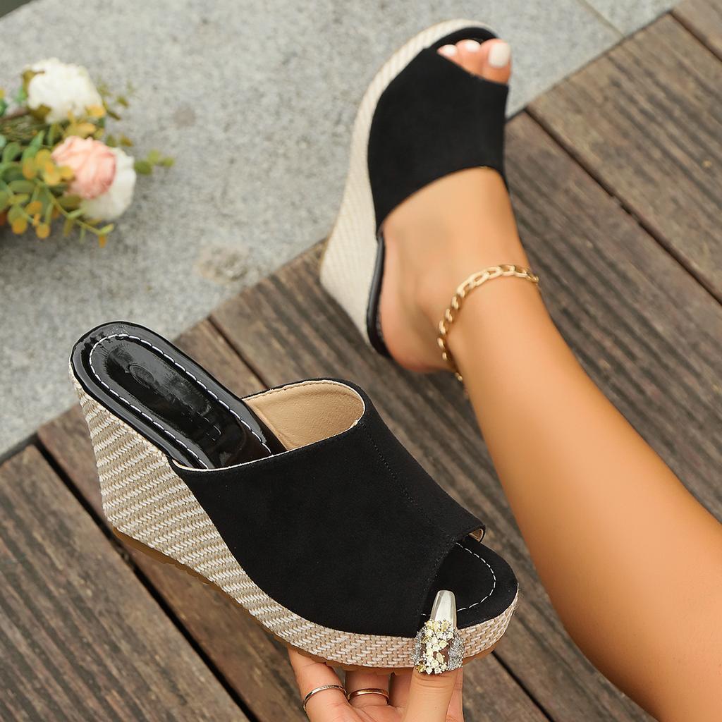 Platform slippers women's summer new high-heeled sandals wedge-heeled sandals muffin shoes large-size shoes