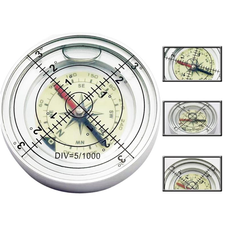 Metal Alloy Circular Bubble Level with Compass High Precision Level Instrument Accuracy 2mm for Surveying Instruments