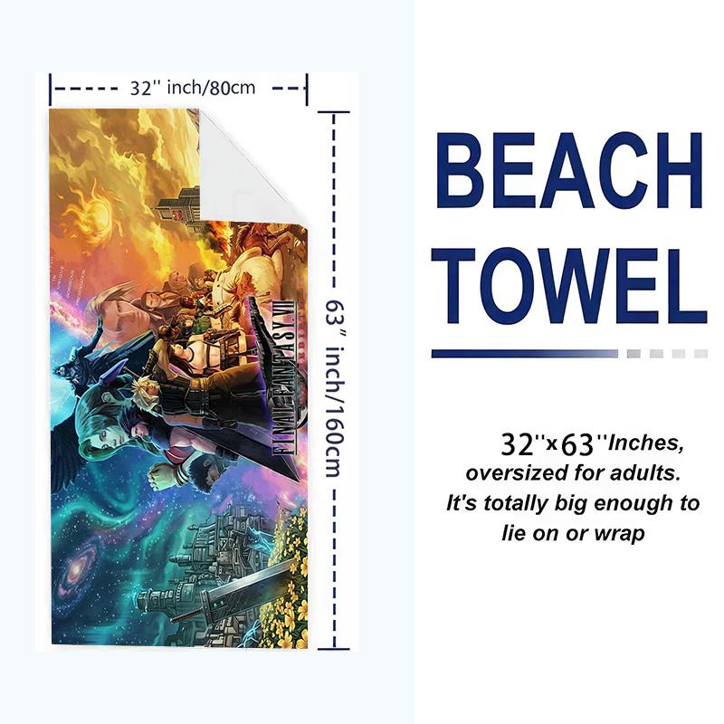 Ffvii Game Print Beach Towel, Large Soft Quick Dry Towel for Beach Camping Swimming