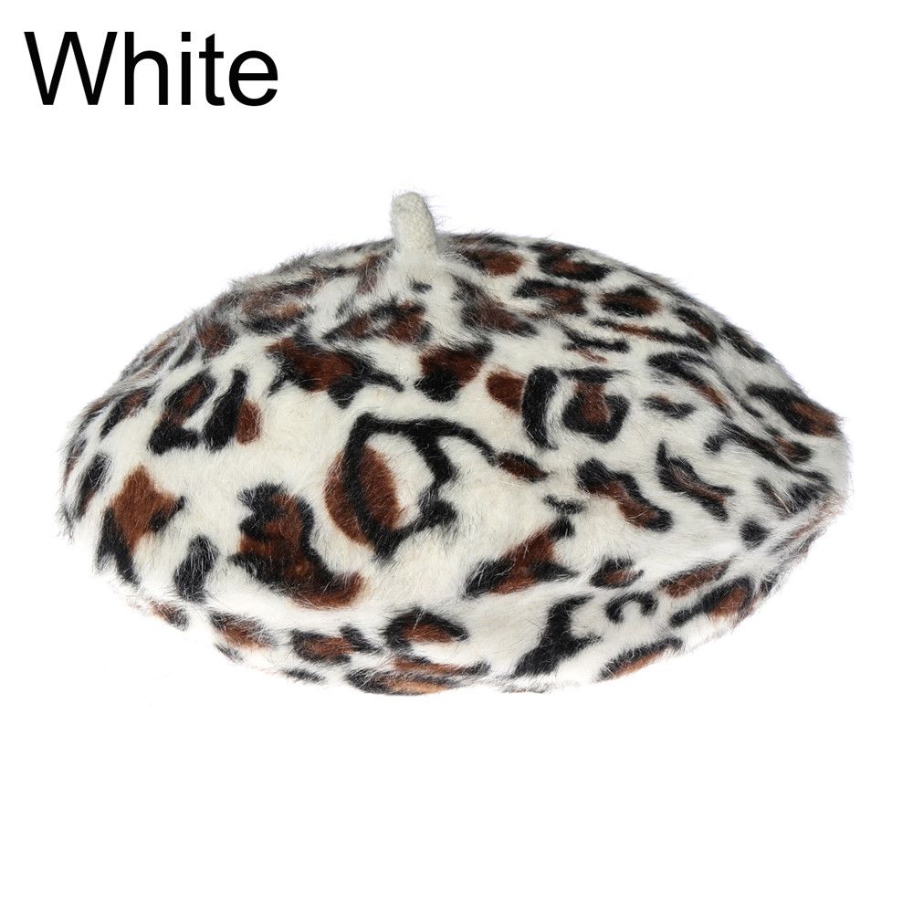 

French Style Soft Winter Warm Leopard Print Hat Beret French Hat Berets for Women білий