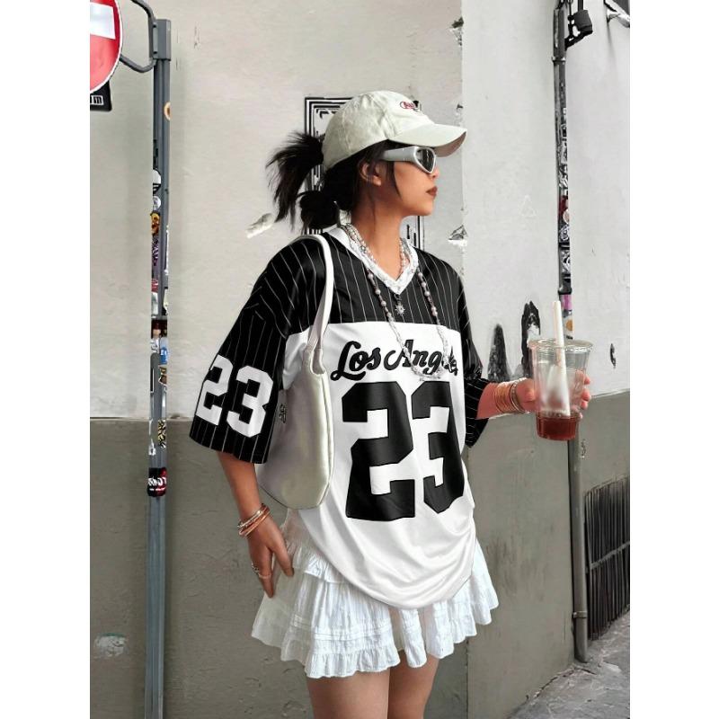Summer New V-neck T-shirt Men's and Women's Casual Sports Style 23 Digital Printed Fashion Short-sleeved Top