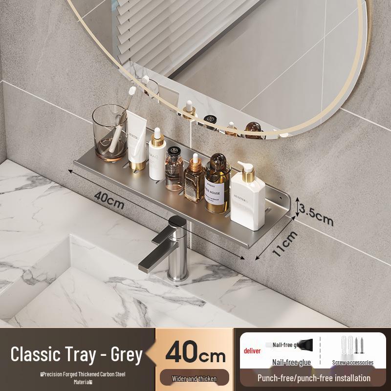 No-Drill Wall-Mounted Bathroom Shelf for Mirror, Faucet, and Vanity