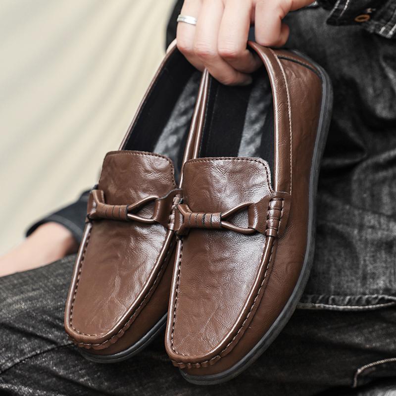 

Fashion Quality Premium Handmade Leather Shoes Branded Flat Bottomed Business Office Men Leather Shoes Comfort Lightweight Driving Shoes 38 коричневый