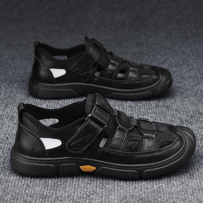 

Сандалии мужские 2025 летняя новая верхняя одежда полые повседневные мужские туфли с сумкой для ходьбы спортивная пляжная обувь классные тапочки 44 чёрный