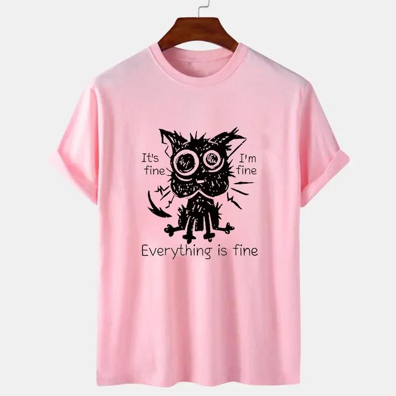 2023 New Mens Brand T-shirt for Men It's Fine I'm Fine Everythings Fine Funny Tshirt Oversized Tees Explosive Black Cat Shirts