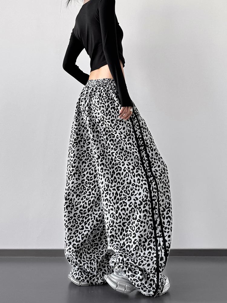 Damen Hose mit Leopardenmuster, Weiter Schnitt - Hoher Bund, Klassisches Design, Perfekt für Street Dance, Frühling & Herbst 2025