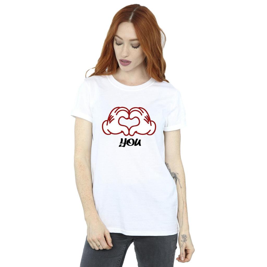 Disney Womens/Ladies Mickey Mouse Love You Hands Cotton Boyfriend T-Shirt