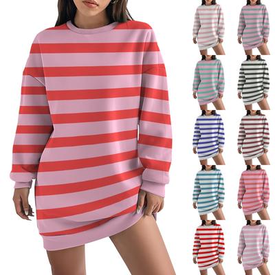 Women's Loose Fashion Casual Round Neck Long Sleeve Striped Long Sweatshirt
