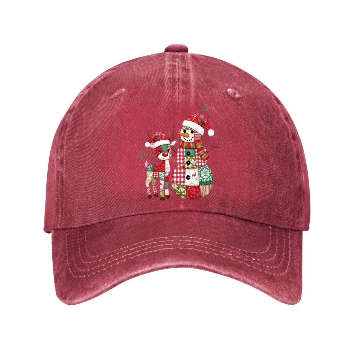 Patchwork Christmas SnowUnisex Reindeer Decor Washed Baseball Cap Outdoor For Womens Unisex FeUnisex One Size
