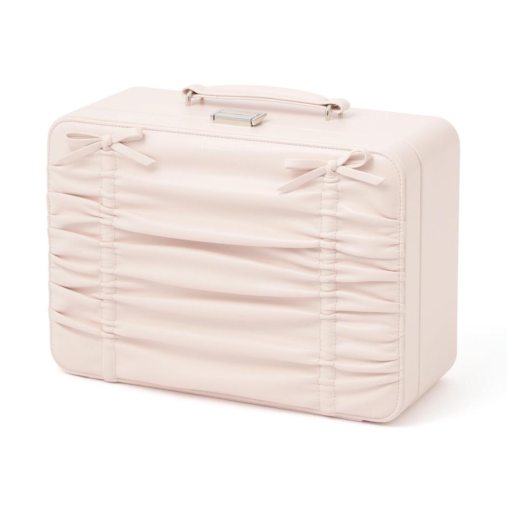 Francfranc Ribbon Cosmetic Light with Mirror and Dresser Box, Pink, Bag-shaped, Portable, Dividers,