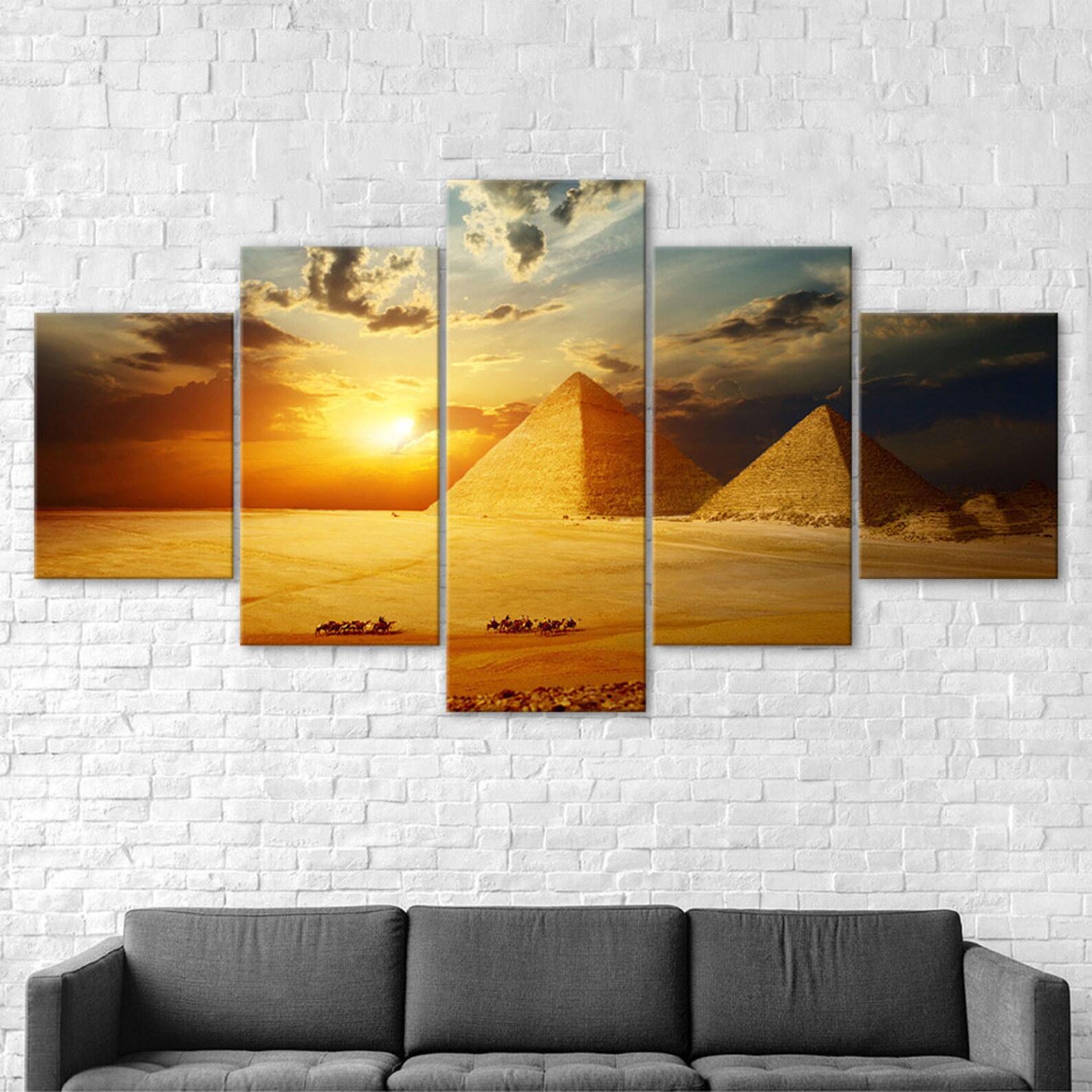 

Egypt Pyramids Desert Scene Canvas 5 Piece Five Panel Wall Print Modern Art Poster Picture Home Decor Gift For Him For Her 20x35 20x45 20x55cm
