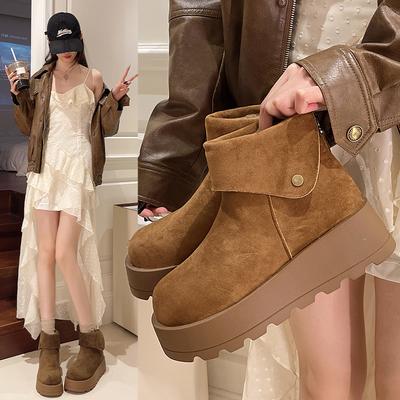 Damenmodeschuhe im Ausverkauf Hochwertige Winter-Slipper Mid-Calf Damenstiefel Mode Einfarbig Lässige Schneestiefel Große Größe Plateau-Stiefel
