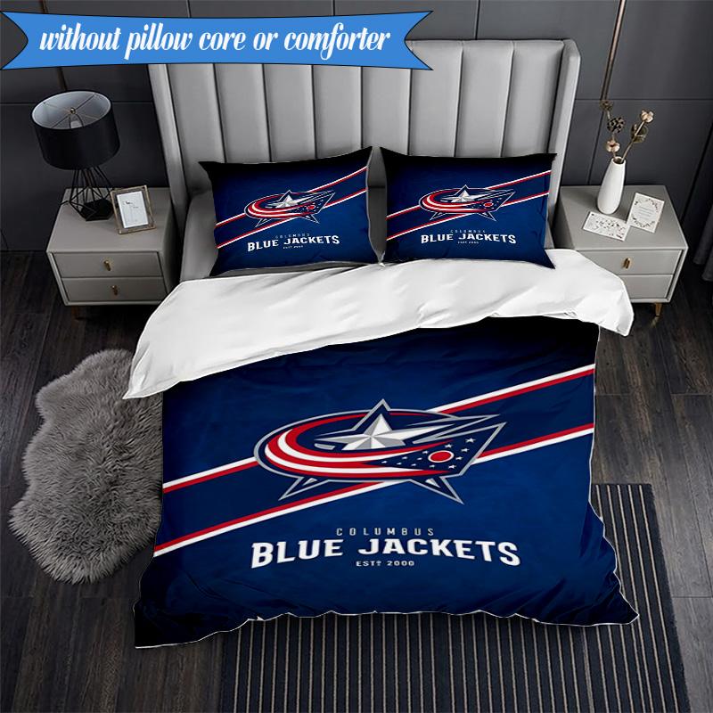 3PCS Columbus Blue Jackets Logo Bedding Set,Including 1pc Duvet Cover And 2pcs Pillowcases Perfect for Bedroom, Dormitory, Fan Christmas Gift