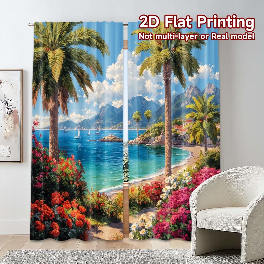 Set Of 2 Flat Printing Curtains Without Rod Tropical Escape Semi Outdoor Decorations Modern Sheer Made Polyester