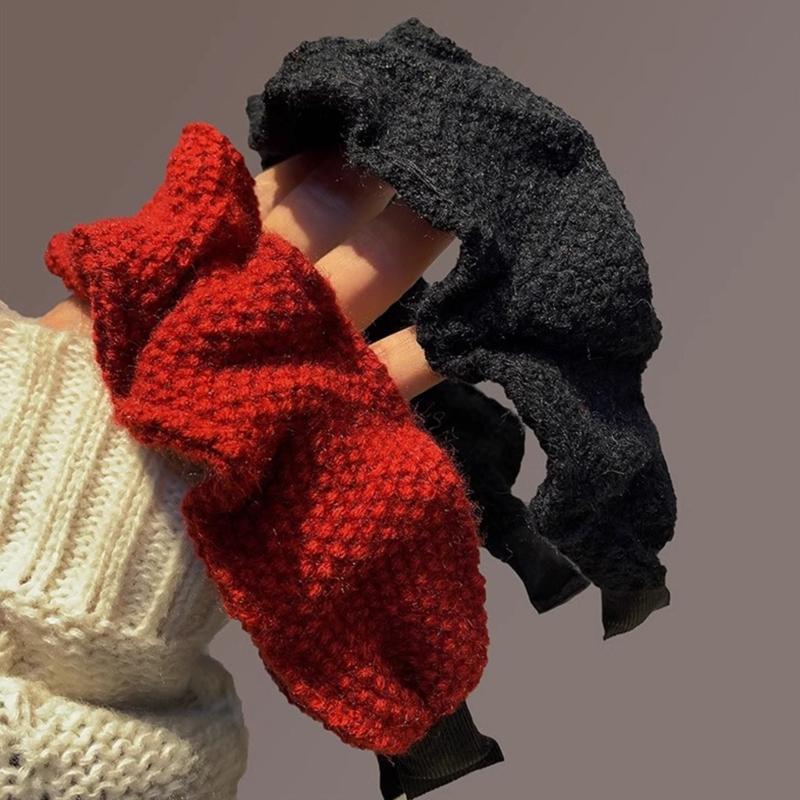 Strukturierte Kunststoff Kopfbedeckung Acryl Gestrickter Haarreif Merkmal Breite Kante Für Herbst Winter Mode Haarstyling