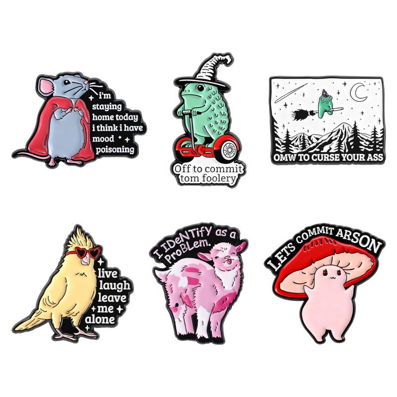 Whimsical Frog Wizard Enamel Pins Off To Commit Tom Foolery I Identify As A Problem Animal Brooches Lapel Badge Jewelry Gifts