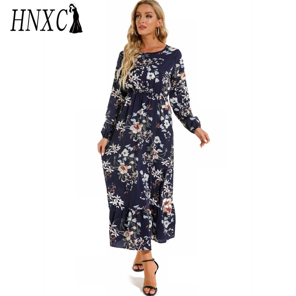 HNXC Spring Summer Bohemian Women Maxi Dress Casual Long Sleeve High Waist Beach Dress Women Floral Chiffon Dresses Vestidoes Mujer New