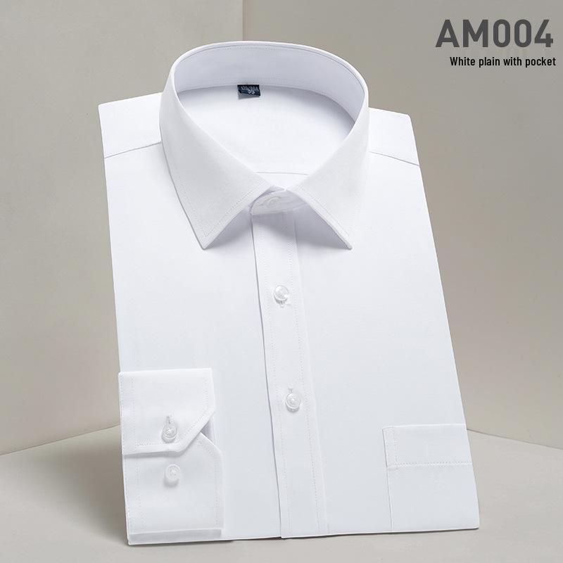 2025 Spring/Summer Men's Iron-Free White Long Sleeve Business Casual Shirt - Plus Size Available