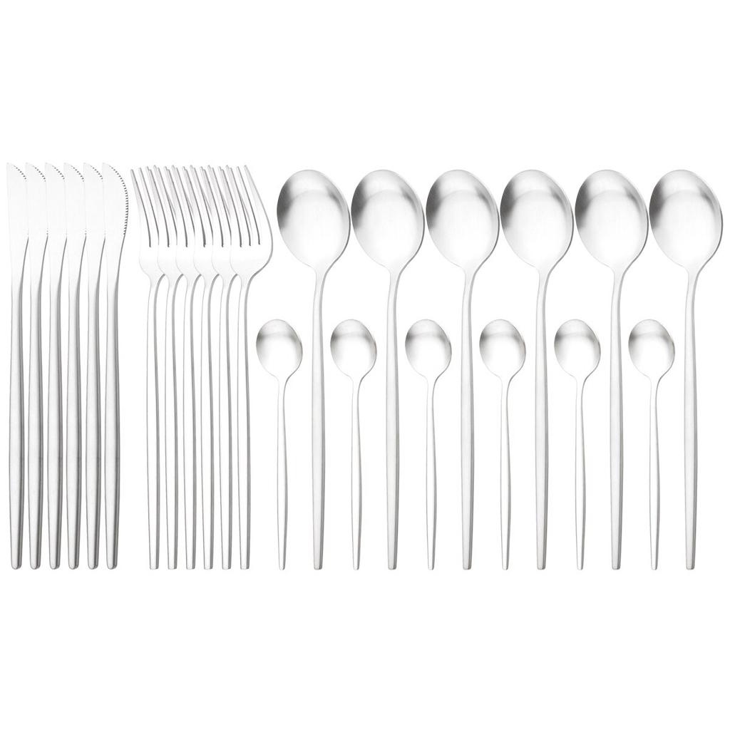24pcs Black Cutlery Set Dinner Knives Fork Tea Spoon Dinnerware Matte Stainless Steel Tableware Flatware Kitchen Silverware Set