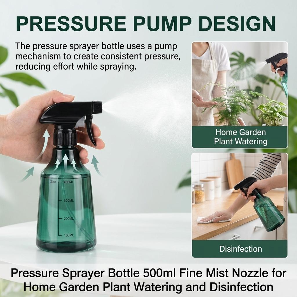 500ml Household Watering Spray Pot Pressure Sprayer Bottle with Fine Mist Nozzle for Home Garden Plant Gardening Accessories