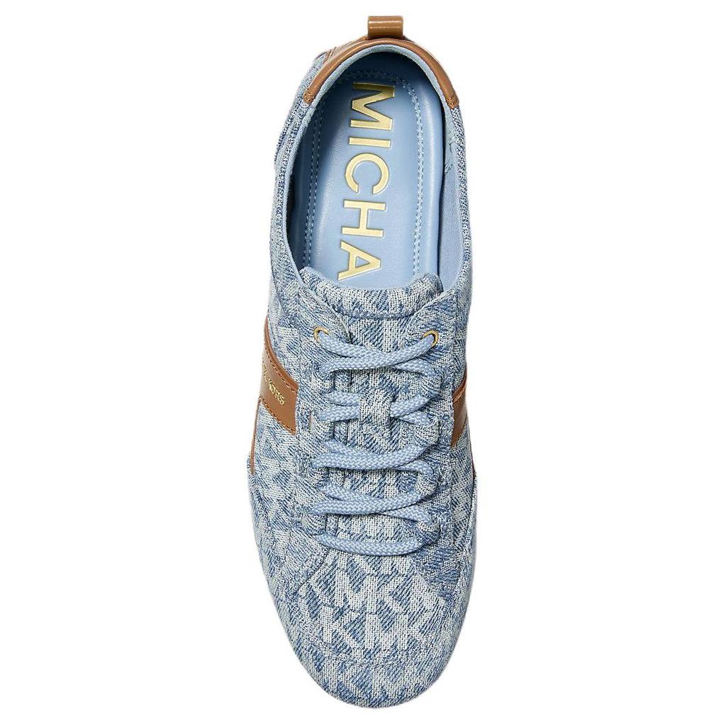 Michael Kors Keely Denim Leather Round Toe Lace-Up Signature Print Low-Top Casual Shoes Women sneakers Blue 43S6KLFS2Y2255