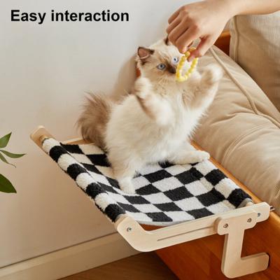 Bedside Cat Hammock Adjustable Cat Bed Window Perch with Wood Frame No Drilling Installation Pet Hammock for Window Sill Indoor Cats