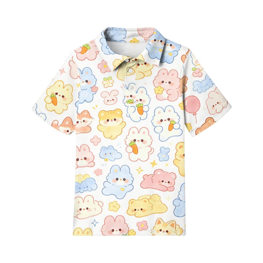 Kids Casual Short Sleeve Polo Shirt Animal Print Lightweight Soft Fabric Comfortable Fit Durable Stitching Breathable Material