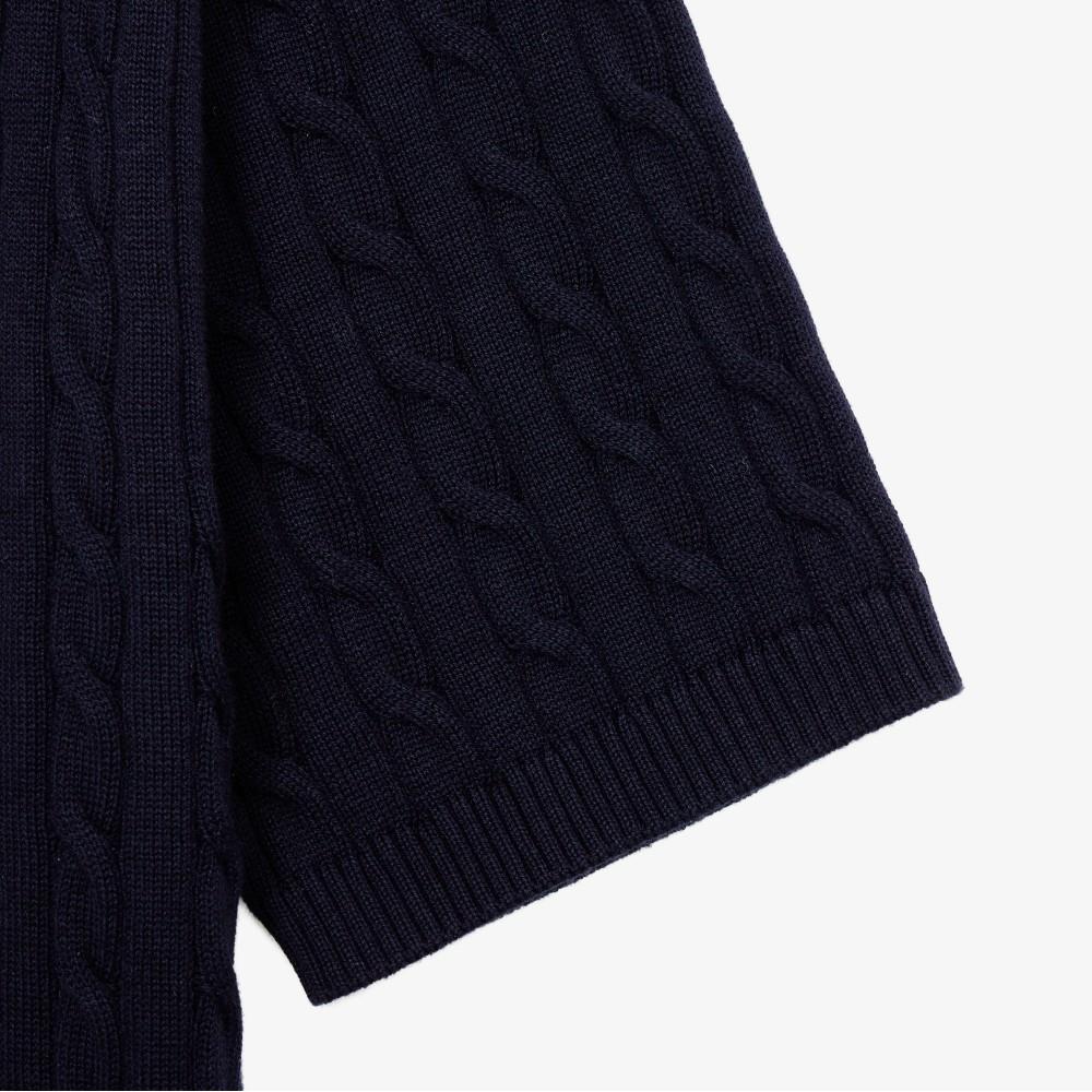 [lacoste] Women's Cable Knit Short-Sleeve Polo Cardigan AF280E-56GHDE