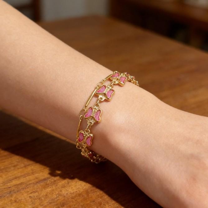 

Korean exquisite pink butterfly double-layer bracelet ins style design stacked jewelry daily commute