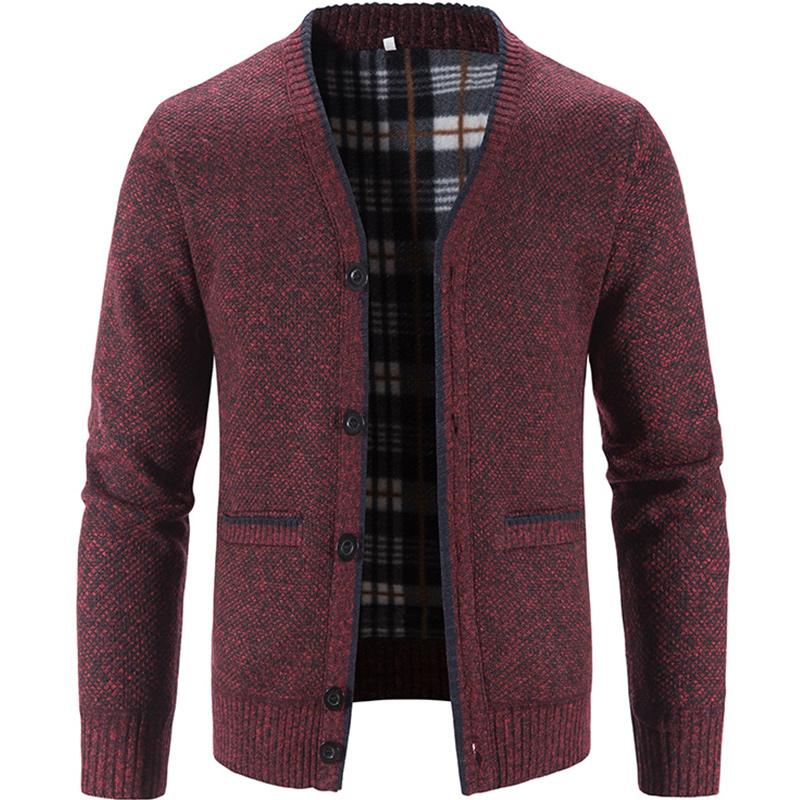 Cárdigan de Punto para Hombre Otoño Invierno Abrigo Suéter Ropa de Hombre Marrón Azul Marca de Lujo Botón Forro Polar Chaquetas de Punto para Hombre