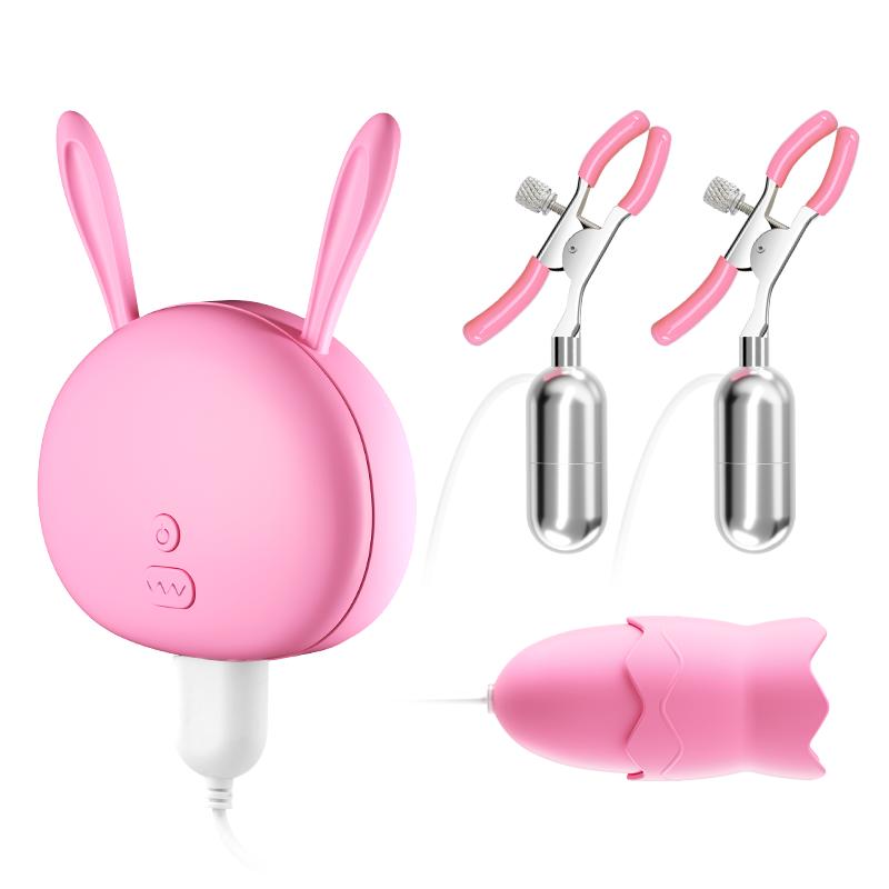 Nipple Clip Vibrator Tongue Licks Vibrating Egg 3 Point Stimulation Clit Rechargeable Foreplay Sex Toys for Women Couples