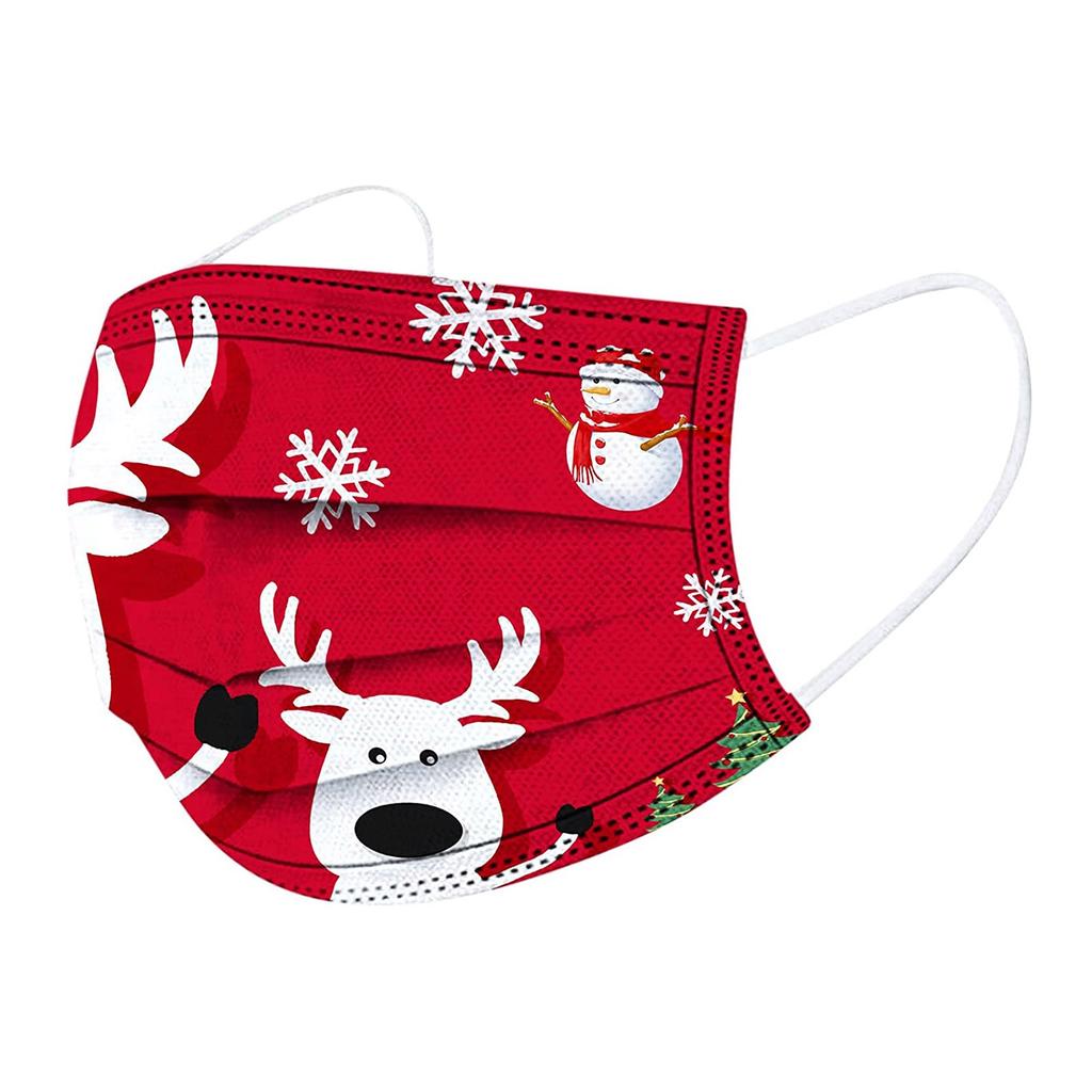 10pc Disposable Christmas Snowman Elk  Print Face Adult Facemask Breathable Anti-Dust Safety Mask