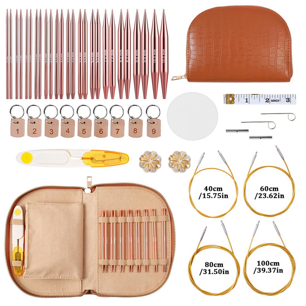 Bolsa Portátil de Cuero para Accesorios para Agujas Circulares Desmontables y Lana