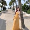 Seaside beautiful temperament yellow tube top neck dress women's dopamine bright atmosphere holiday dress
