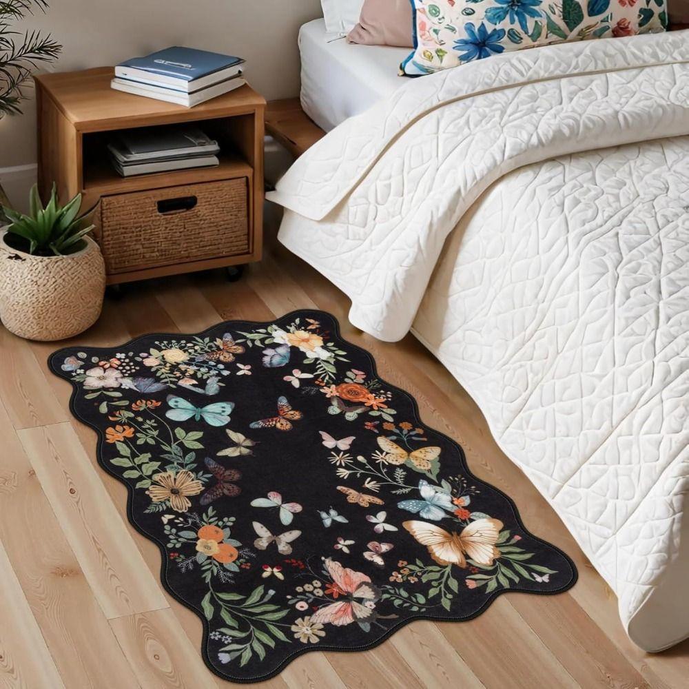 Non-Slip Indoor Door Mat Soft Small Kitchen Rug Butterfly Entryway Rug  for Bathroom Bedroom