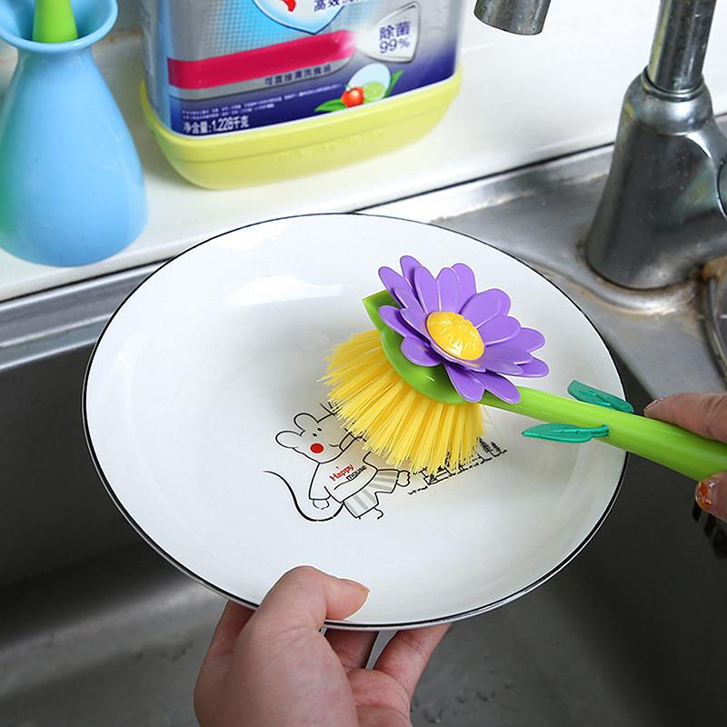 Blumenform Reinigungsbürste Antihaftöl Design Langer Griff Topfreiniger Kreatives Cartoon Geschirrspülwerkzeug